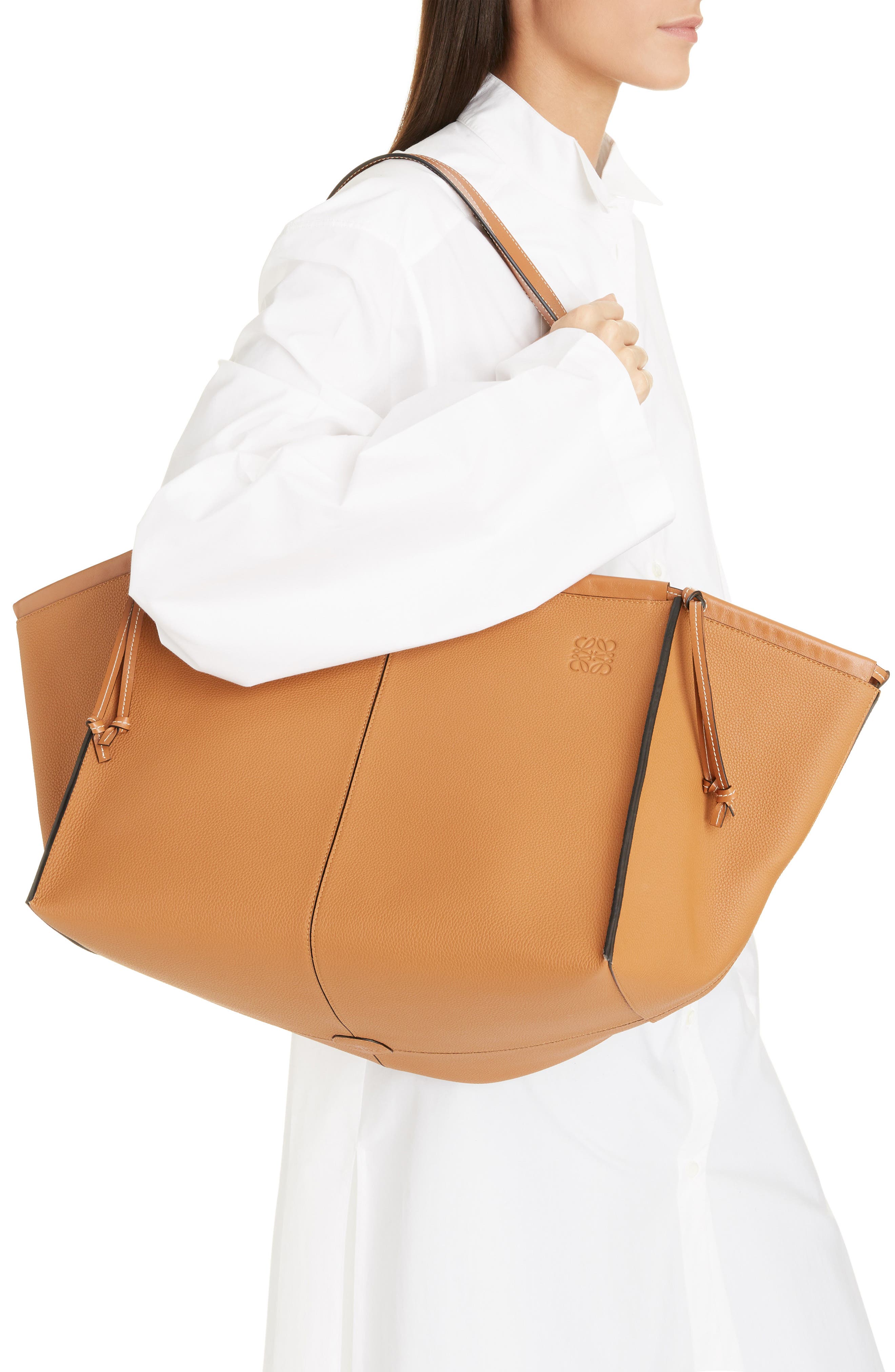 Cushion Leather Convertible Gusset Tote, Alternate, color, LIGHT CARAMEL