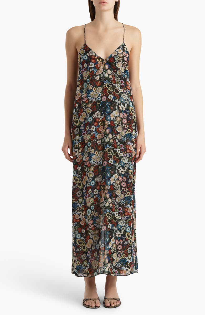 Khaite Taja Floral Silk Chiffon Slipdress, Main, color, Black Multi