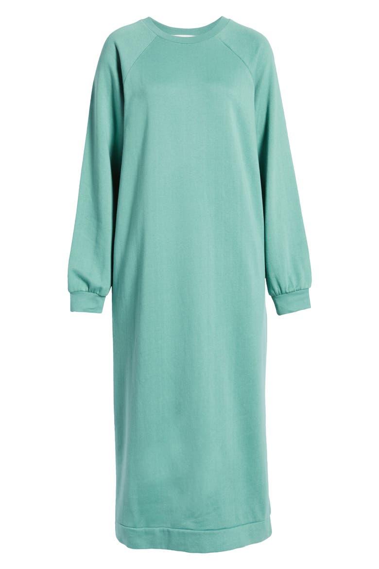 Sweatshirt Midi Dress, Alternate, color, GREEN DEEP SEA