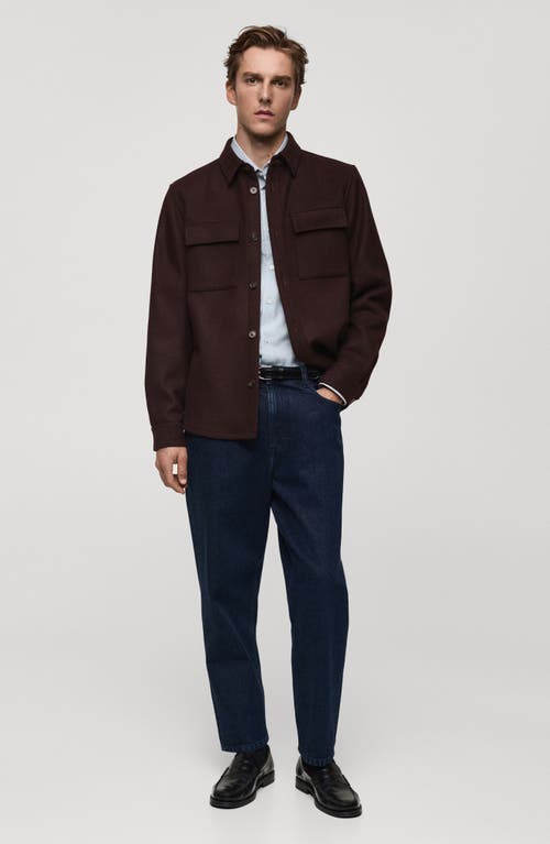 Mango Wool Blend Flannel Overshirt With Pockets In Burgundy