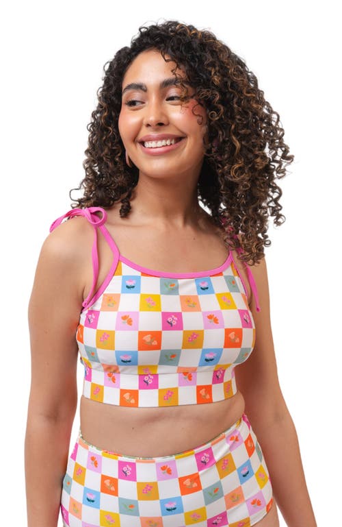 Shop Lime Ricki Swimwear Shoulder-tie Crop Top In Flower Check