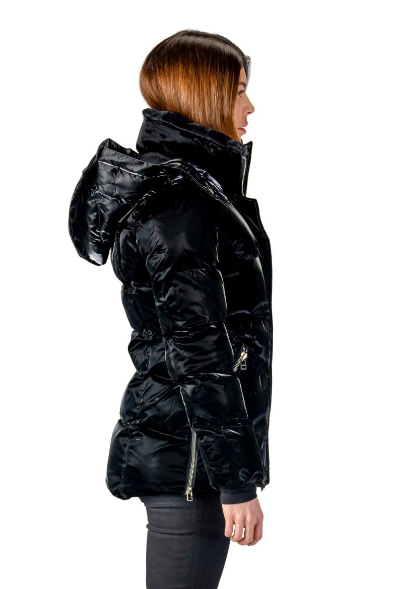 Bumnester Water Resistant Faux Fur Lined Hooded Quilted Puffer Jacket, Alternate, color, ALL WET BLACK
