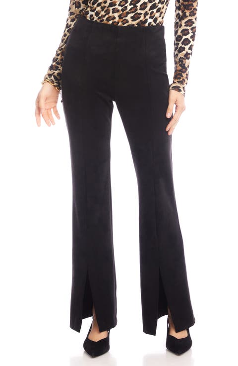 Faux Suede Front Slit Flare Pants