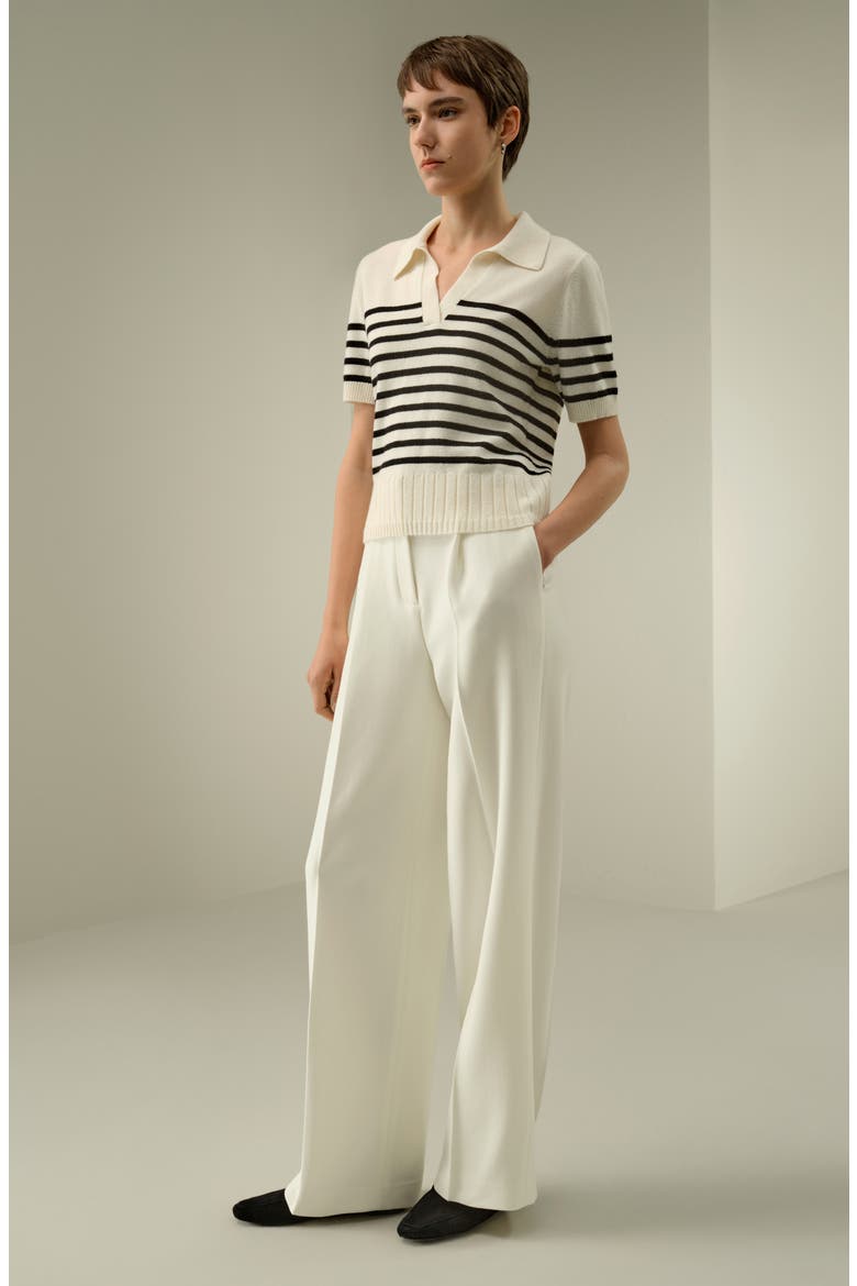 Women's Striped Cashmere Polo Sweater, Alternate, color, Black&White Stripes