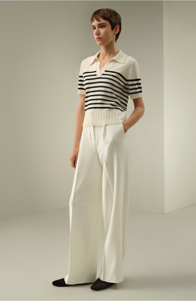 Lilysilk Women's Striped Cashmere Polo Sweater, Alternate, color, Black&White Stripes
