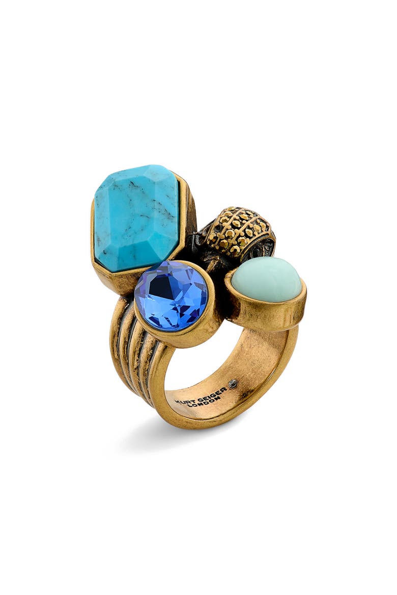 Multicolor Turquoise & Crystal Cocktail Ring, Main, color, BLUE