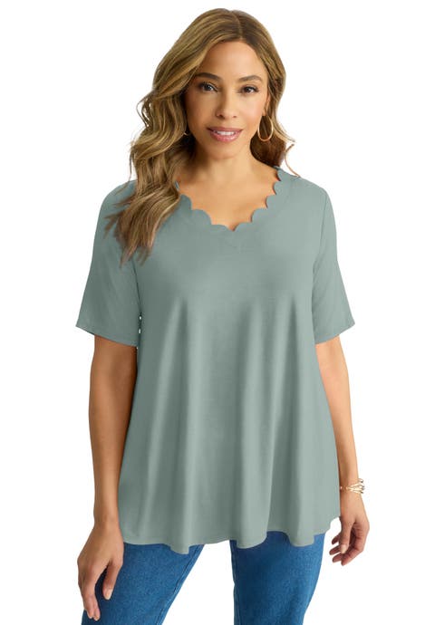 Scalloped V Neck Swing Tunic