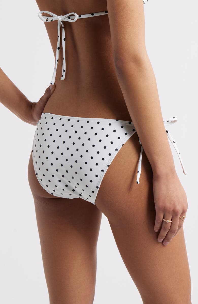 BP. Ruffle Side Tie Bikini Bottoms, Alternate, color, White- Black Dots A Lot