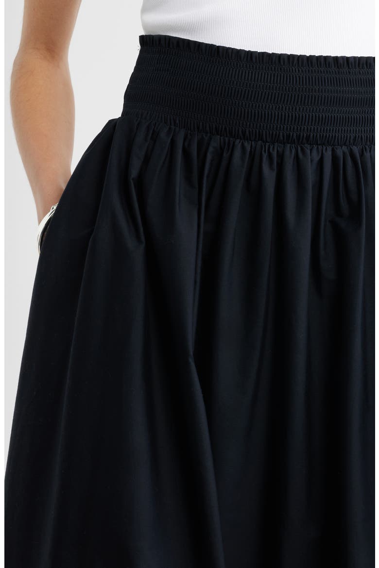 Smocked Cotton Midi Skirt, Alternate, color, BLACK