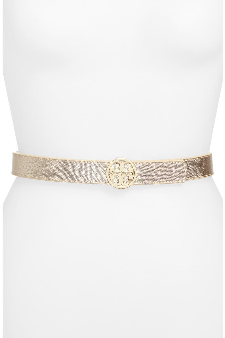 Reversible Metallic Leather Belt, Alternate, color, GOLD/ SILVER