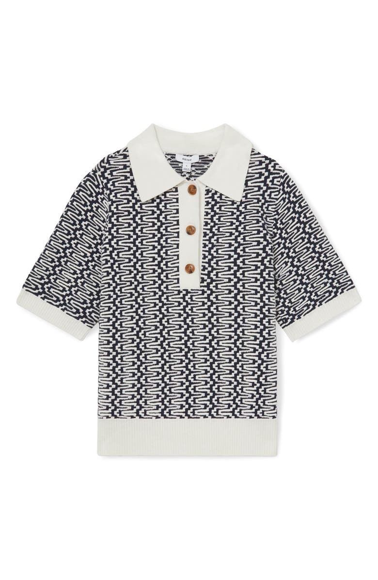 Reiss Jem Jacquard Polo Sweater, Alternate, color, Blue/ Ivory