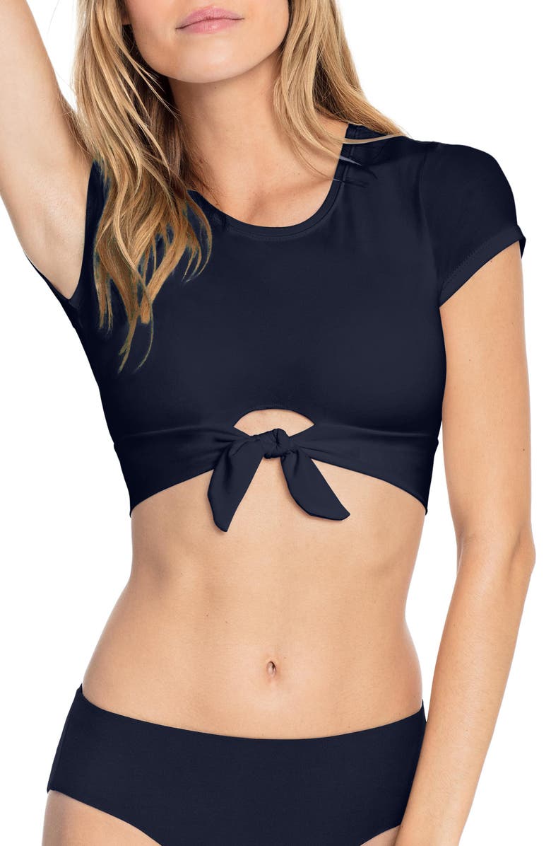 Robin Piccone Ava Knot Front Tee Bikini Top, Main, color, Navy