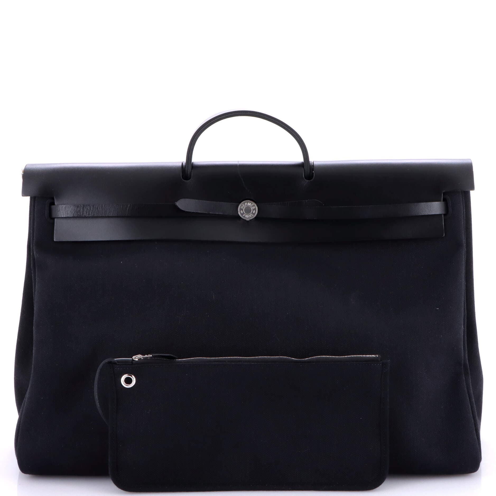 Pre-Owned Hermes Herbag Zip Leather and Toile 50, Alternate, color, Noir