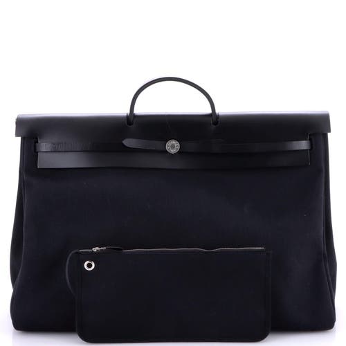 Pre-owned Hermes Hermes Herbag Zip Leather And Toile 50 In Black