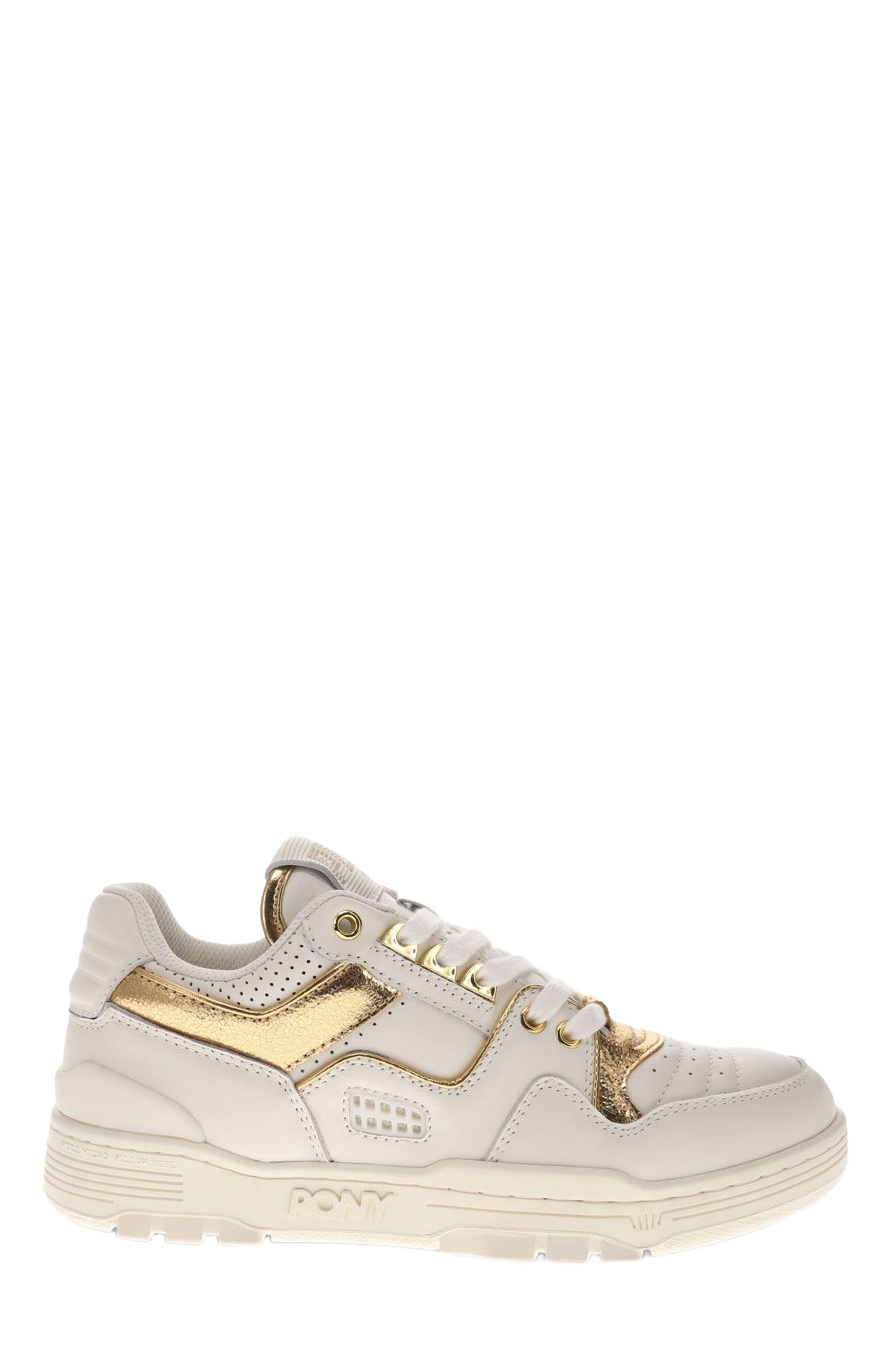 PONY M100 Low Metallic Sneakers, Alternate, color, Snow White/Gold