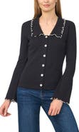 CeCe Lettuce Trim V-Neck Long Sleeve Ribbed Top
