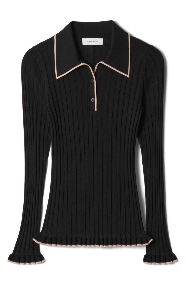 & Other Stories Tipped Ribbed Ruffle Trim Polo Sweater, Alternate, color,