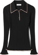 & Other Stories Tipped Ribbed Ruffle Trim Polo Sweater