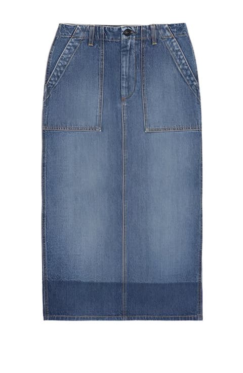 Jia Custom Wash Denim Fatigue Skirt