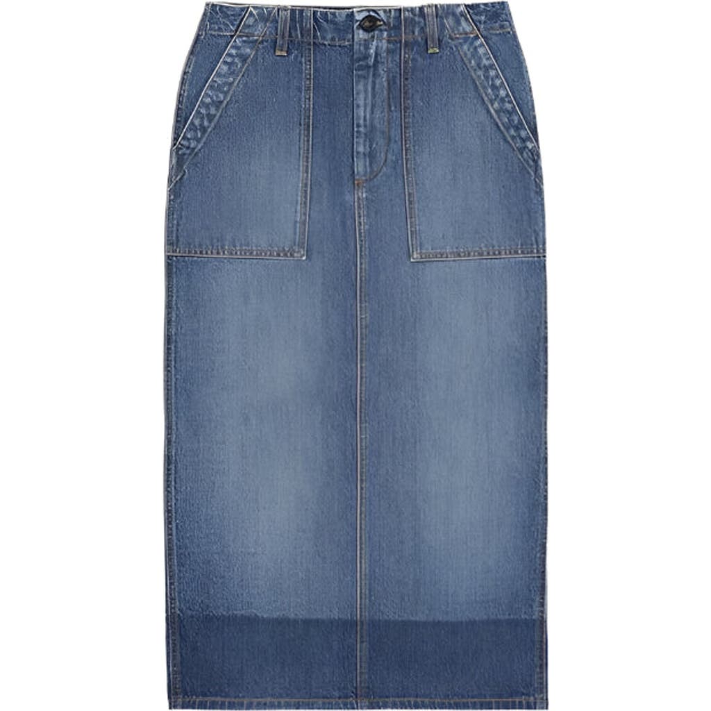 Fortela Jia Custom Wash Denim Fatigue Skirt In Blue