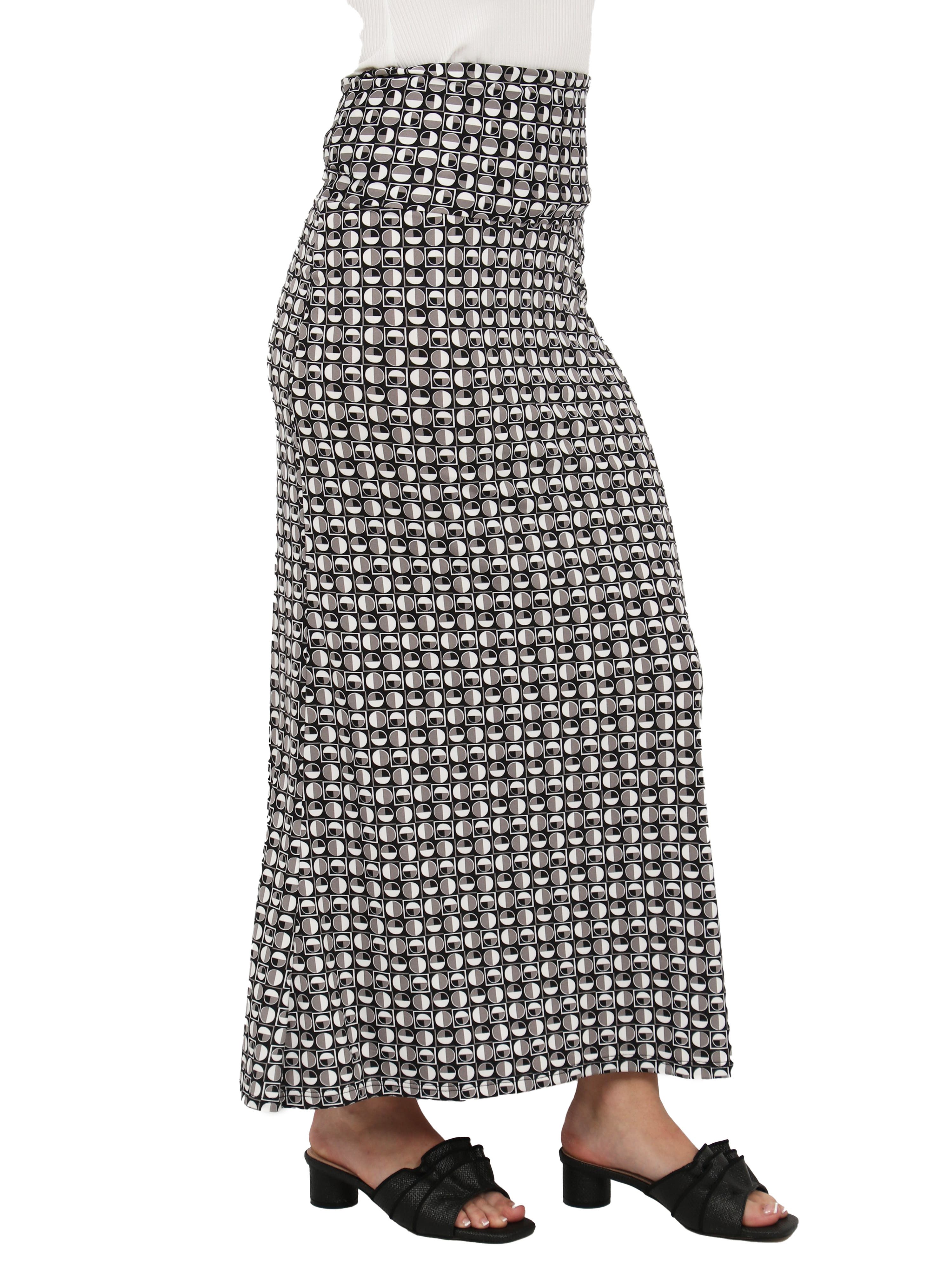 Womens Essential Geometric Print Foldover Waist Maxi Skirt - image 2