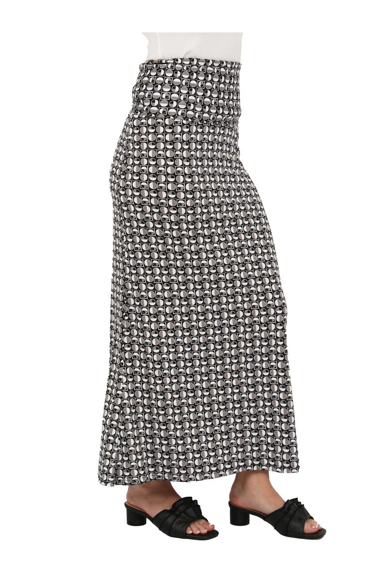 Womens Essential Geometric Print Foldover Waist Maxi Skirt, Alternate, color, Black Multi