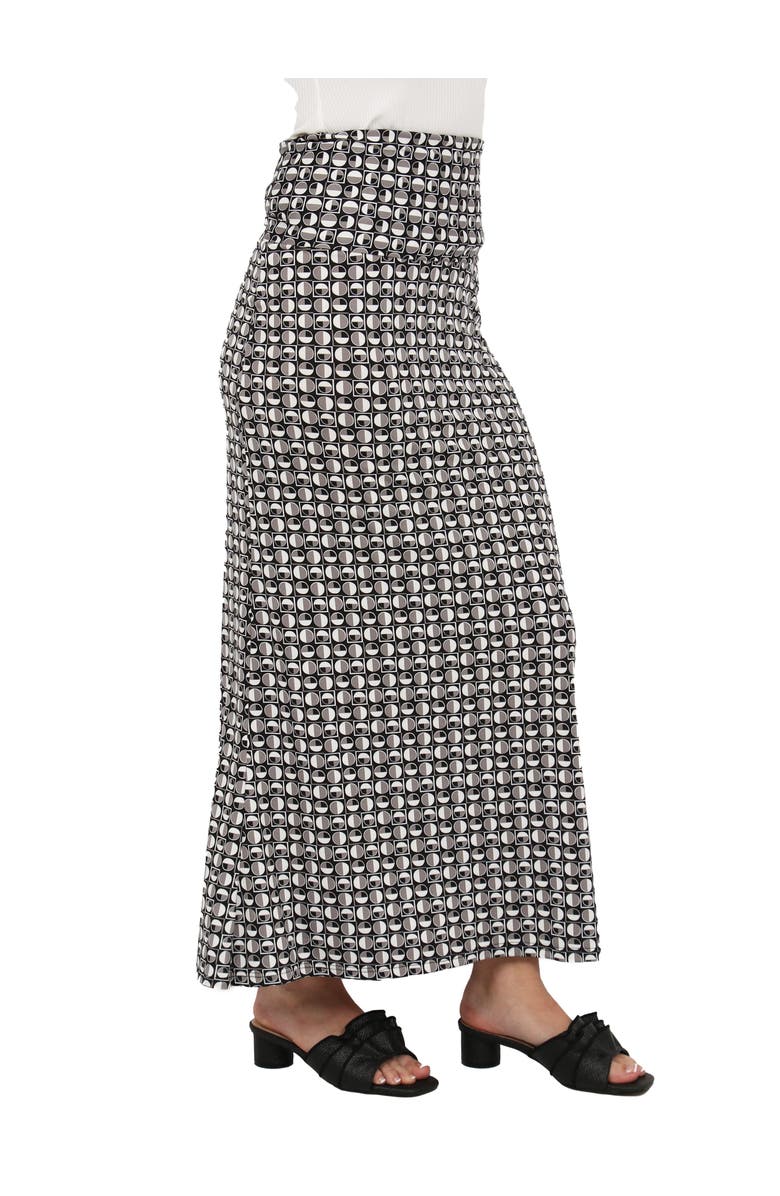 24seven Comfort Apparel Womens Essential Geometric Print Foldover Waist Maxi Skirt, Alternate, color, Black Multi