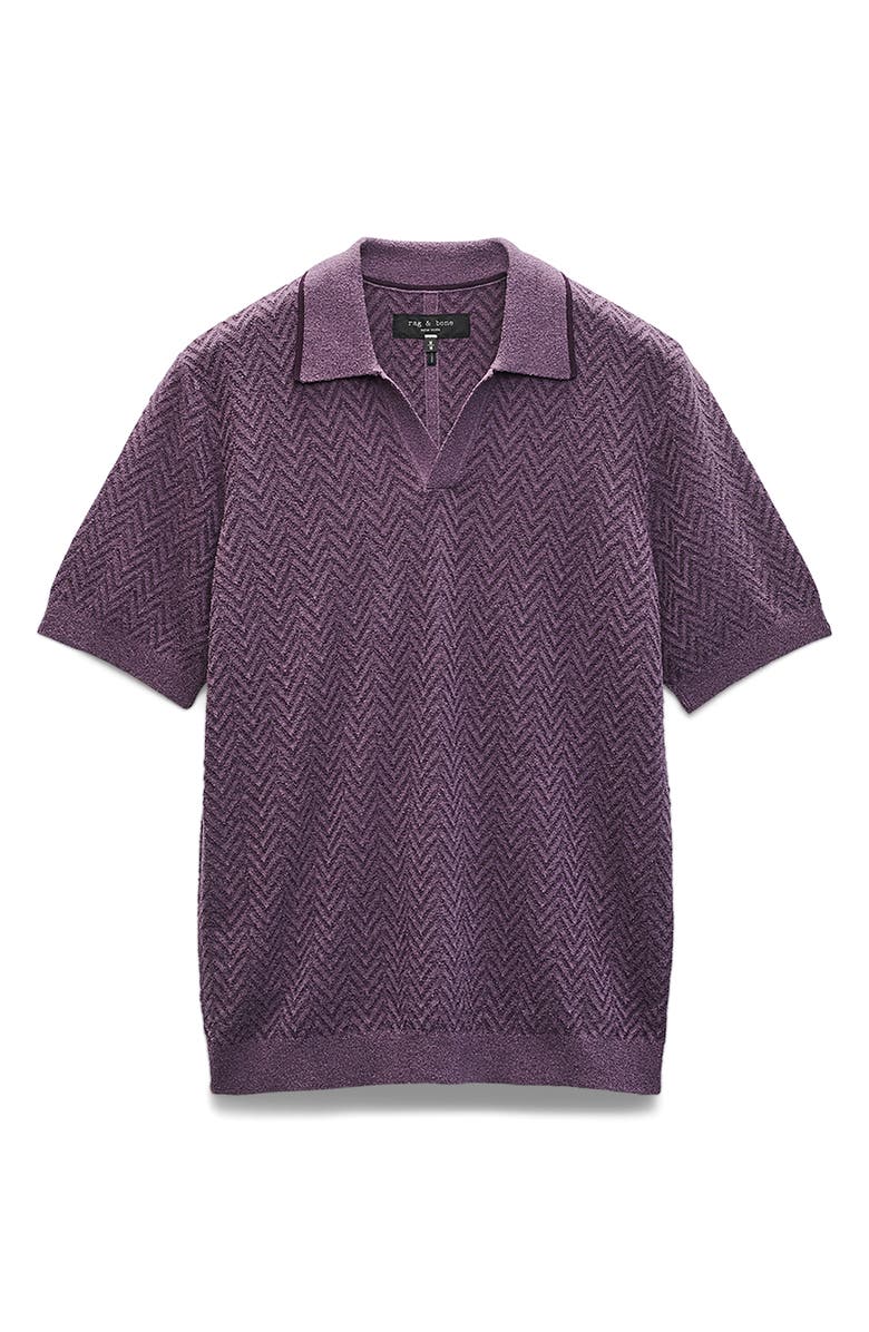 rag & bone Zuma Johnny Collar Chevron Terry Cloth Polo, Alternate, color, Purple
