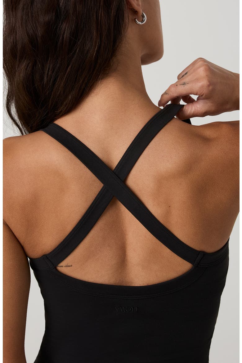 Halo Cross Back Performance Tank, Alternate, color, SOLID BLACK