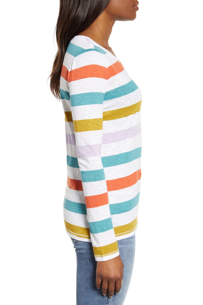 Long Sleeve Crewneck T-Shirt, Alternate, color, WHITE TEAL RAE STRIPE