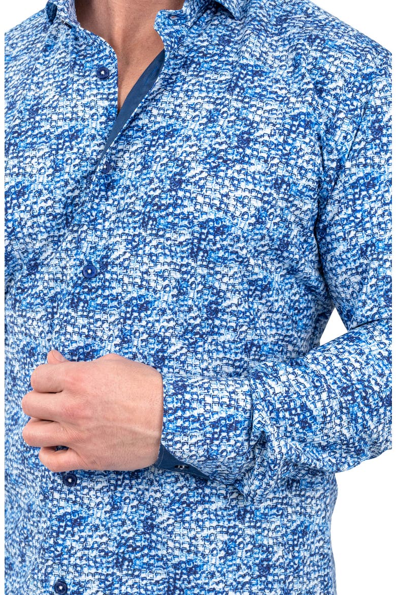 Einstein Stretchie Cubes Button-Up Shirt, Alternate, color, BLUE