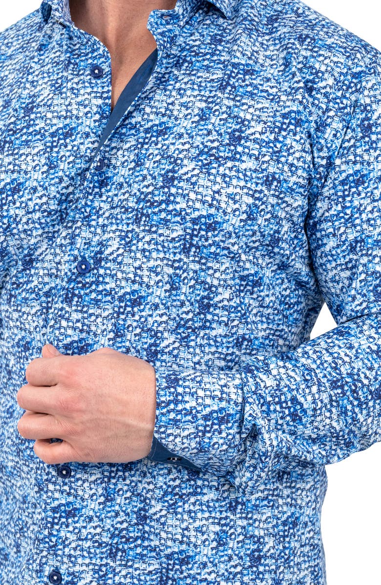 Maceoo Einstein Stretchie Cubes Button-Up Shirt, Alternate, color, Blue