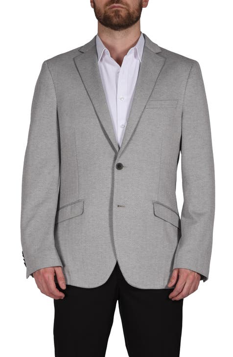 Gray Herringbone Notch Collar Sport Coat