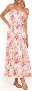 Petal & Pup Aviana Floral Print Strapless Midi Dress