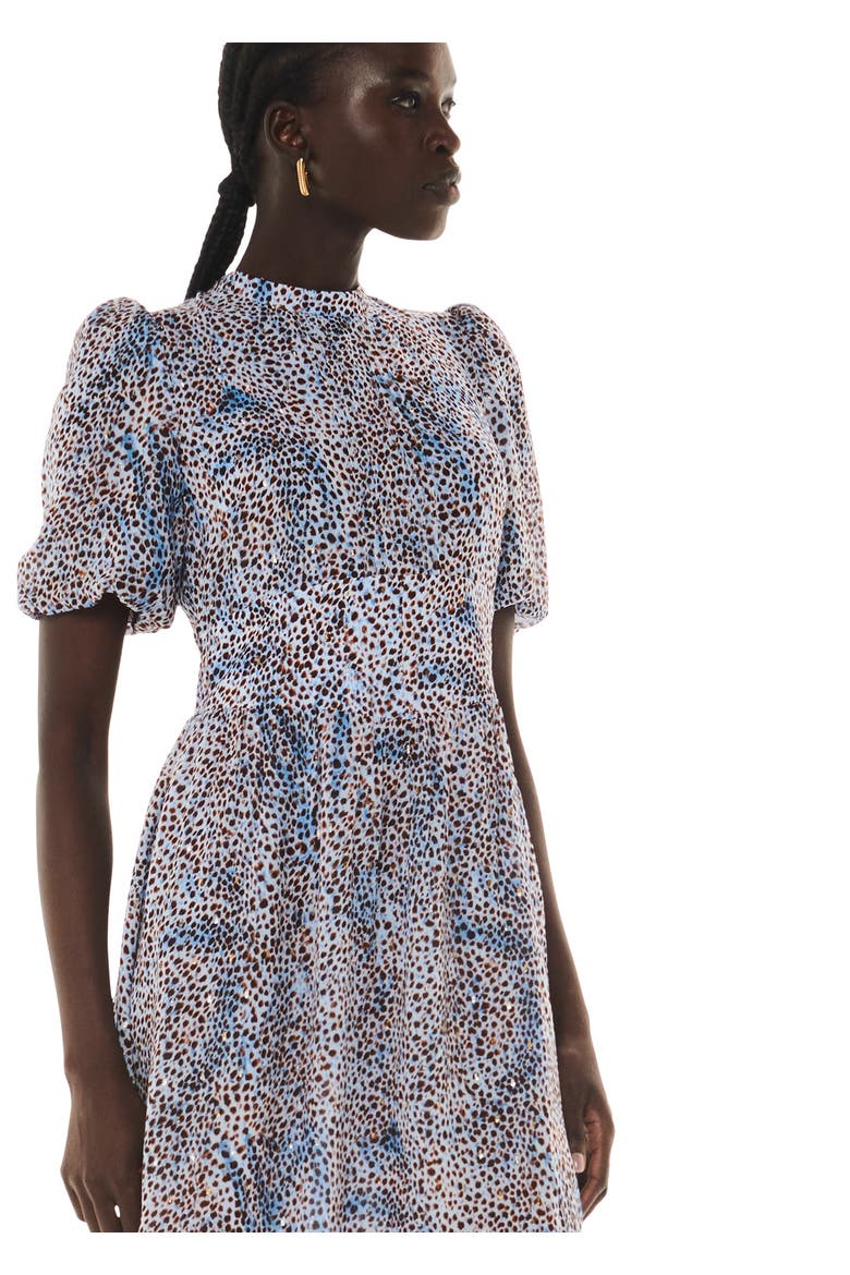 High Neck Fit & Flare Midi Dress, Alternate, color, Blue/Multi