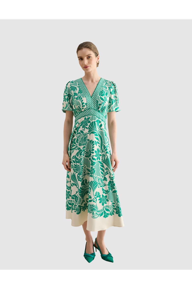 Trelissick V-Neck Fit Flare Dress, Main, color, Greencream
