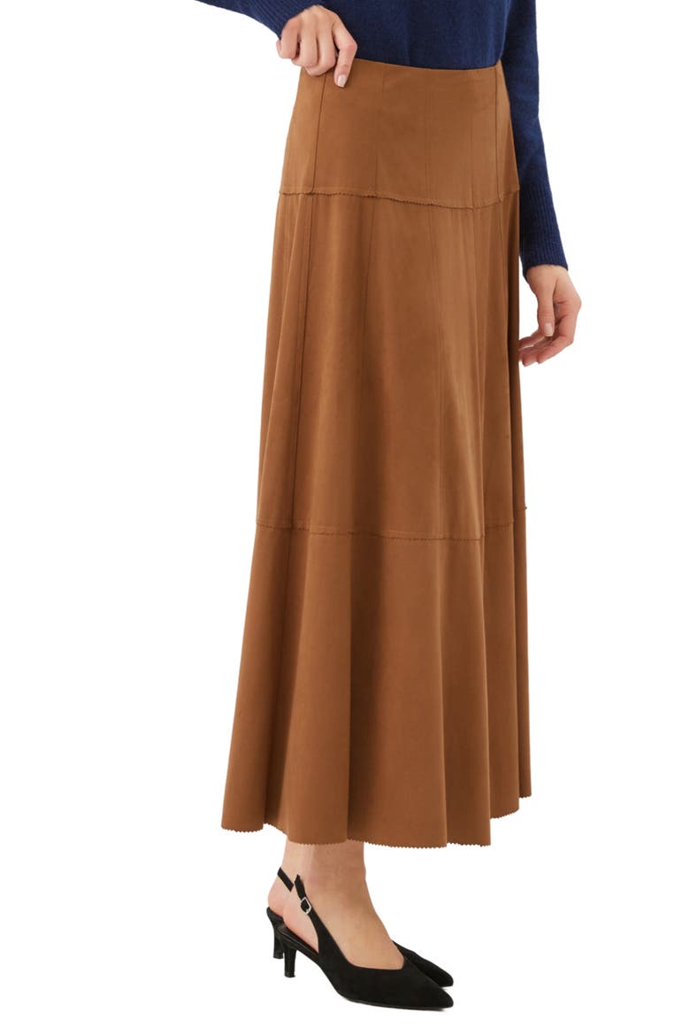 Tiered Faux Suede Midi Skirt, Alternate, color, CAMEL