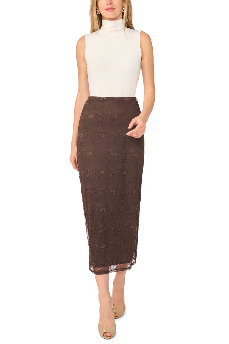 Floral Lace Midi Skirt, Alternate, color, CALL ME CHOCOLATE
