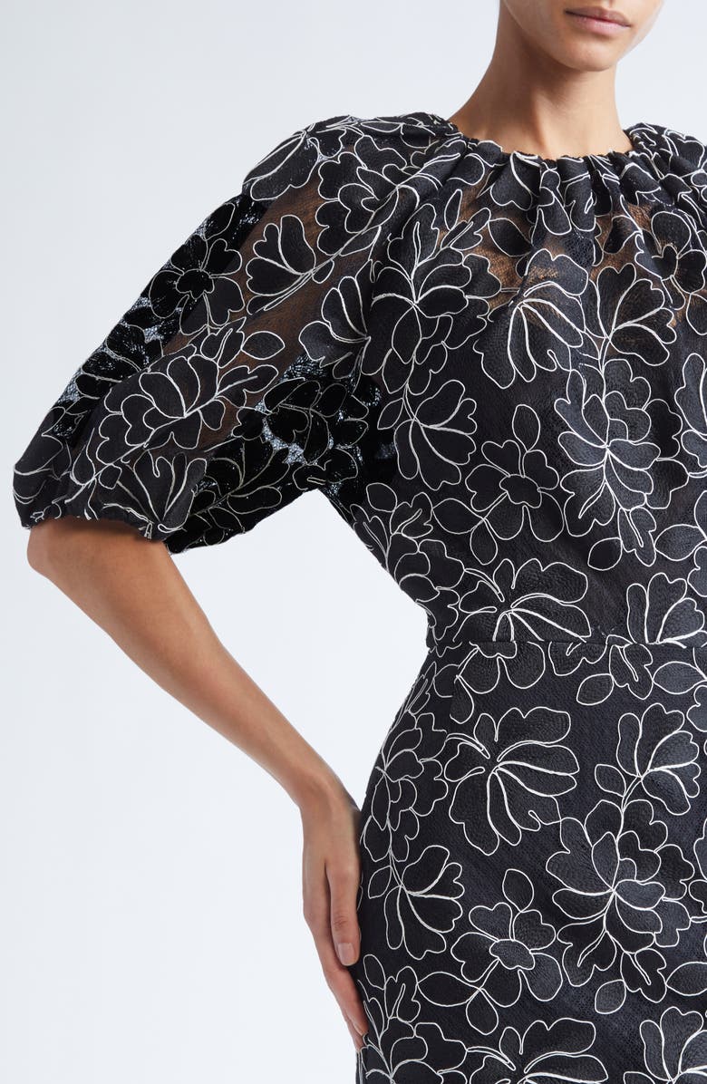 Lela Rose Naomi Floral Lace Dress, Alternate, color, Black/ Ivory