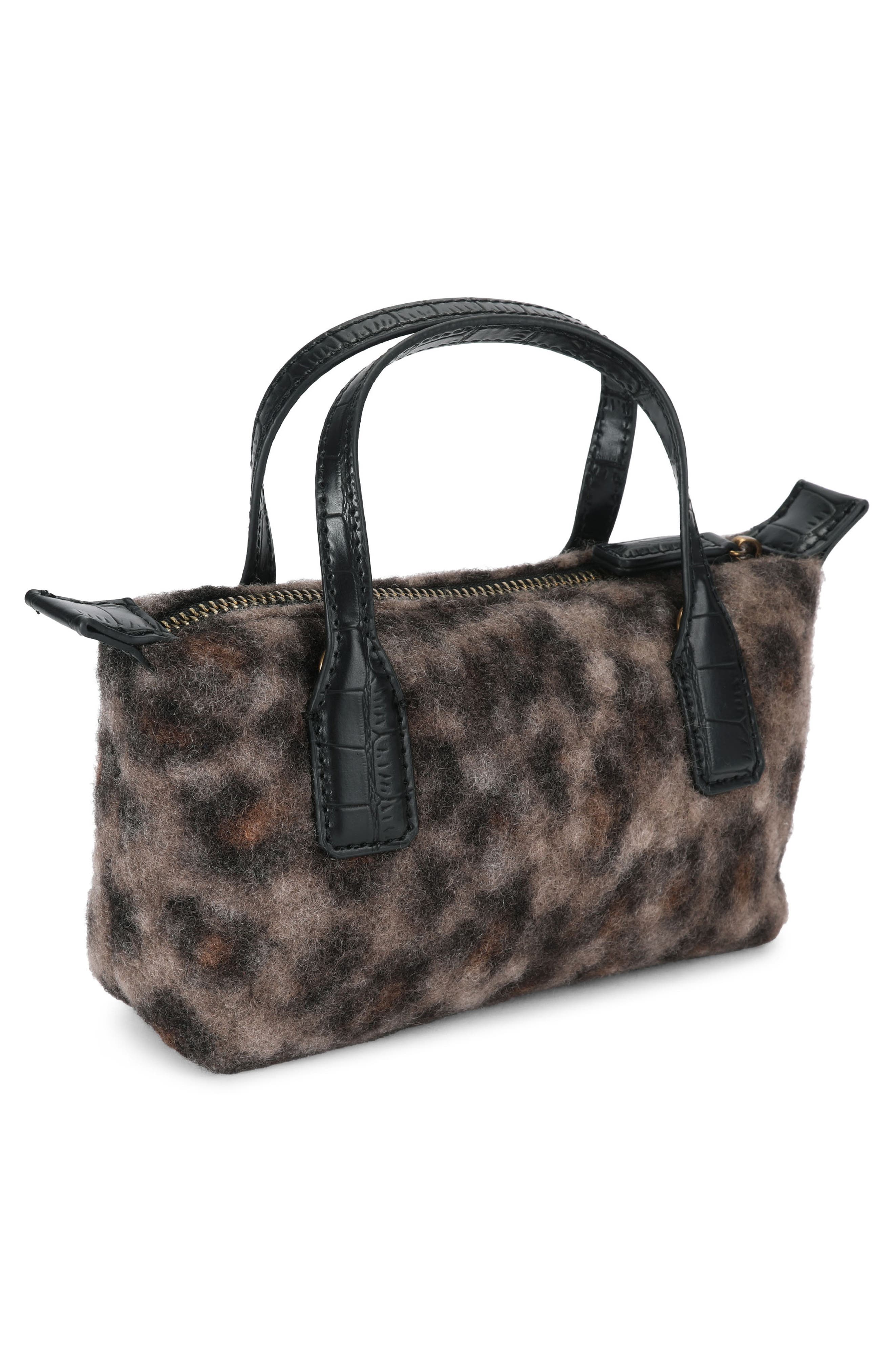 Tiny Sloane Faux Fur Handbag, Alternate, color, MID BROWN
