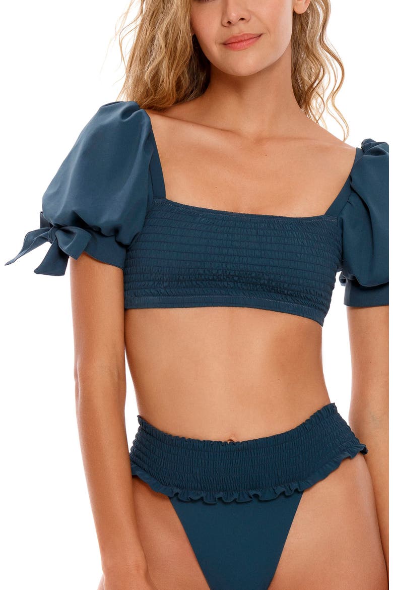 Eileen Fera Puff Sleeve Bikini Top, Main, color, PETROL BLUE