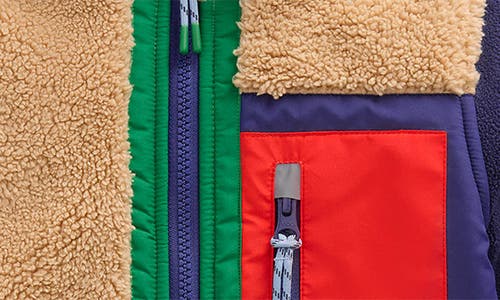 Mini Boden Kids' Colorblock Windproof Fleece Zip-up Jacket In Neutral