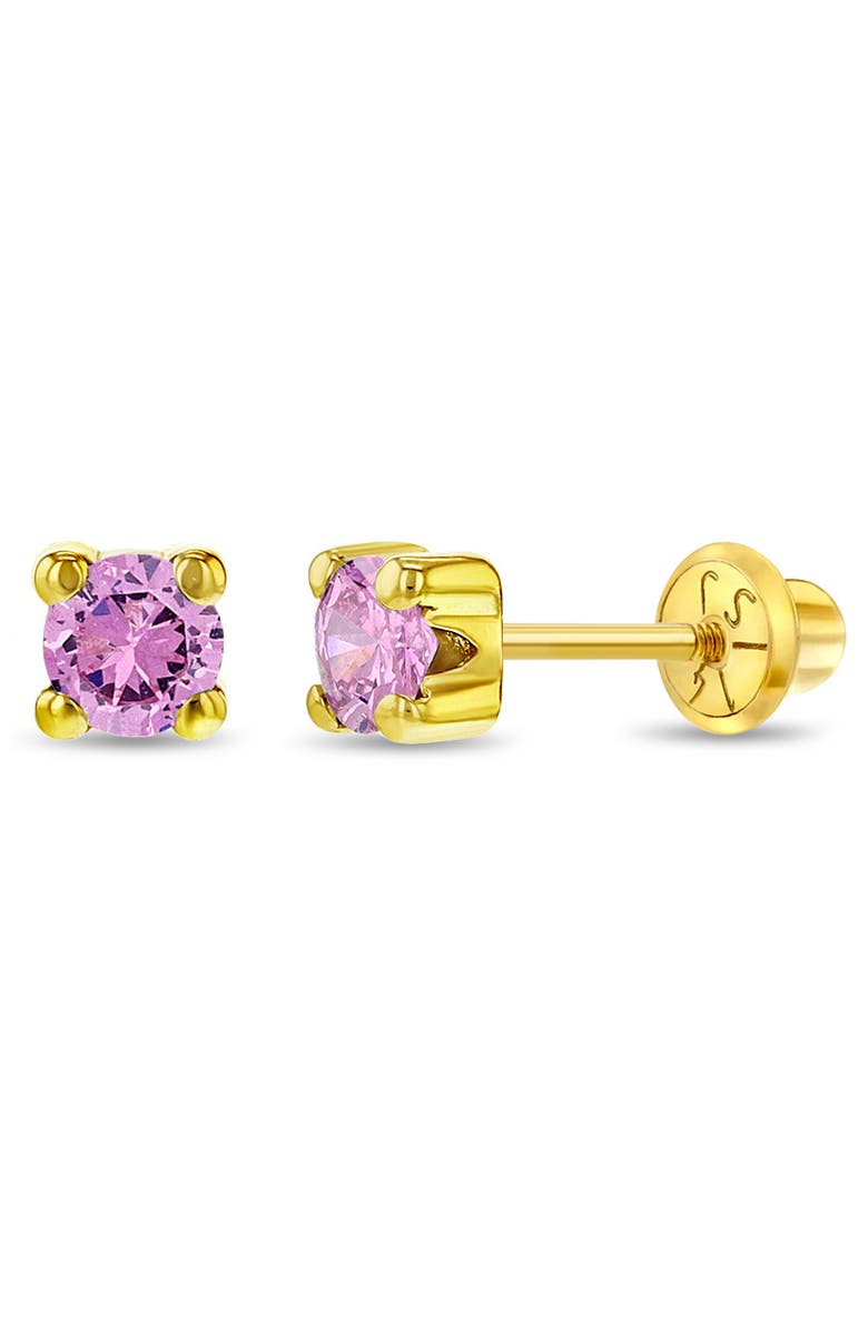 In Season Jewelry 14k 4 Prong Cubic Zirconia Solitaire Earrings, Main, color, Pink