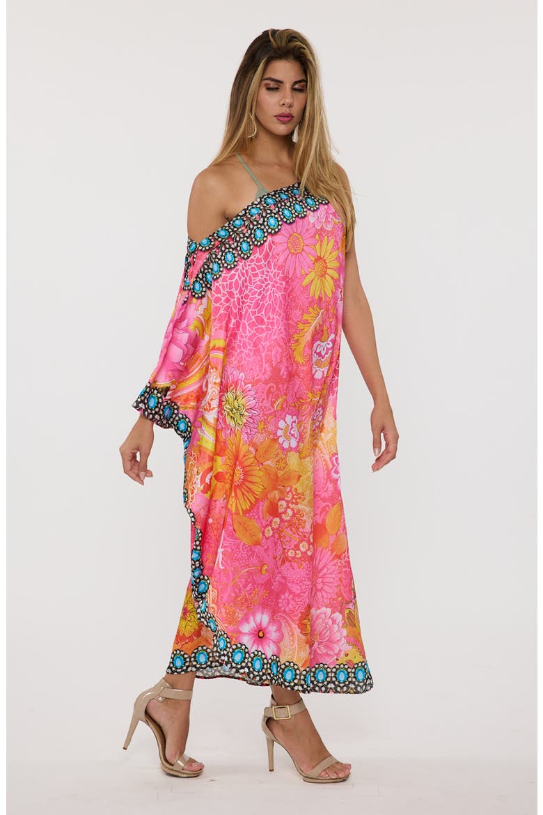Crystal Embellished Floral Print One-Shoulder Dress, Alternate, color, PINK
