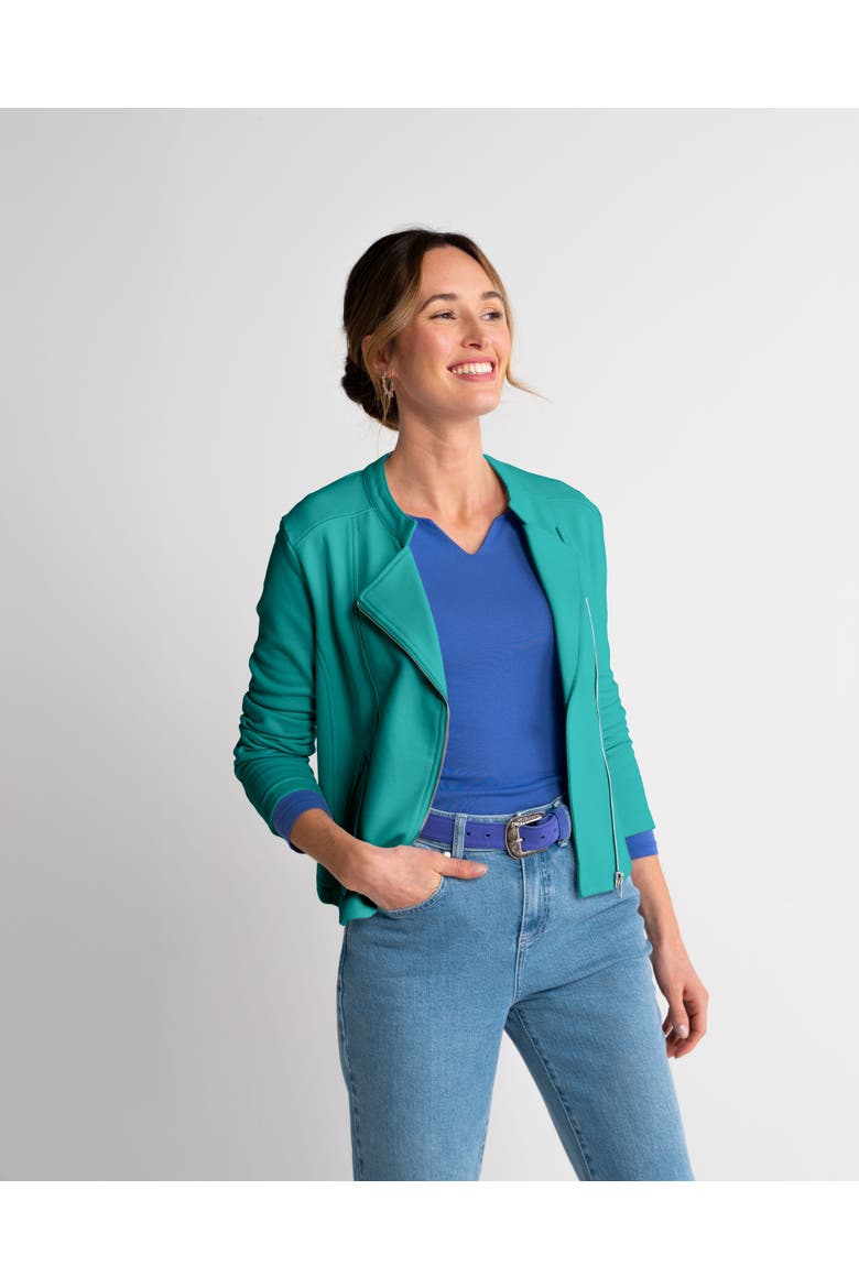 Cropped Biker Jacket, Alternate, color, Sea Green