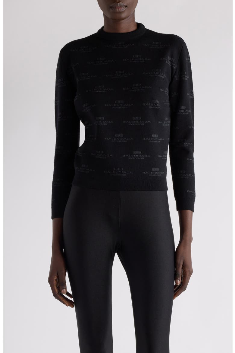 BB Monogram Wool & Cotton Blend Sweater, Main, color, 1269 BLACK/ GREY