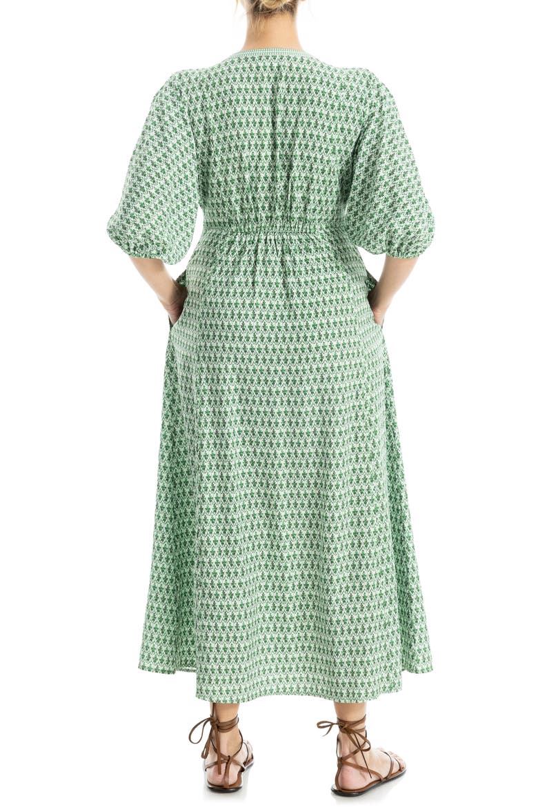 max studio green polka dot dress V-Neck Puff Sleeve Maxi (Women) button front knit dress