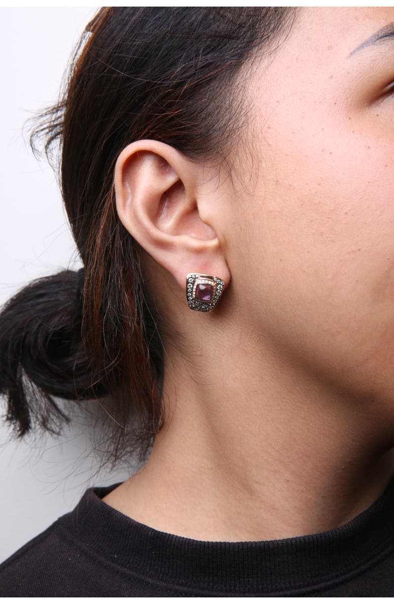 Haus of Brilliance 18K Gold 1 1/2 Cttw Diamond & Amethyst Gemstone Geometrical Stud Earrings, Alternate, color, Pink