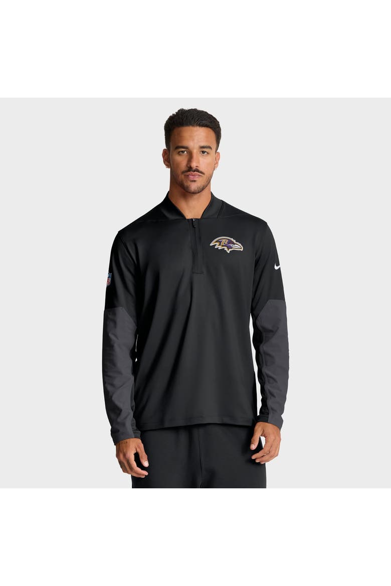Men's Nike Black Baltimore Ravens Sideline Dri-FIT Half-Zip Pullover, Main, color, Black