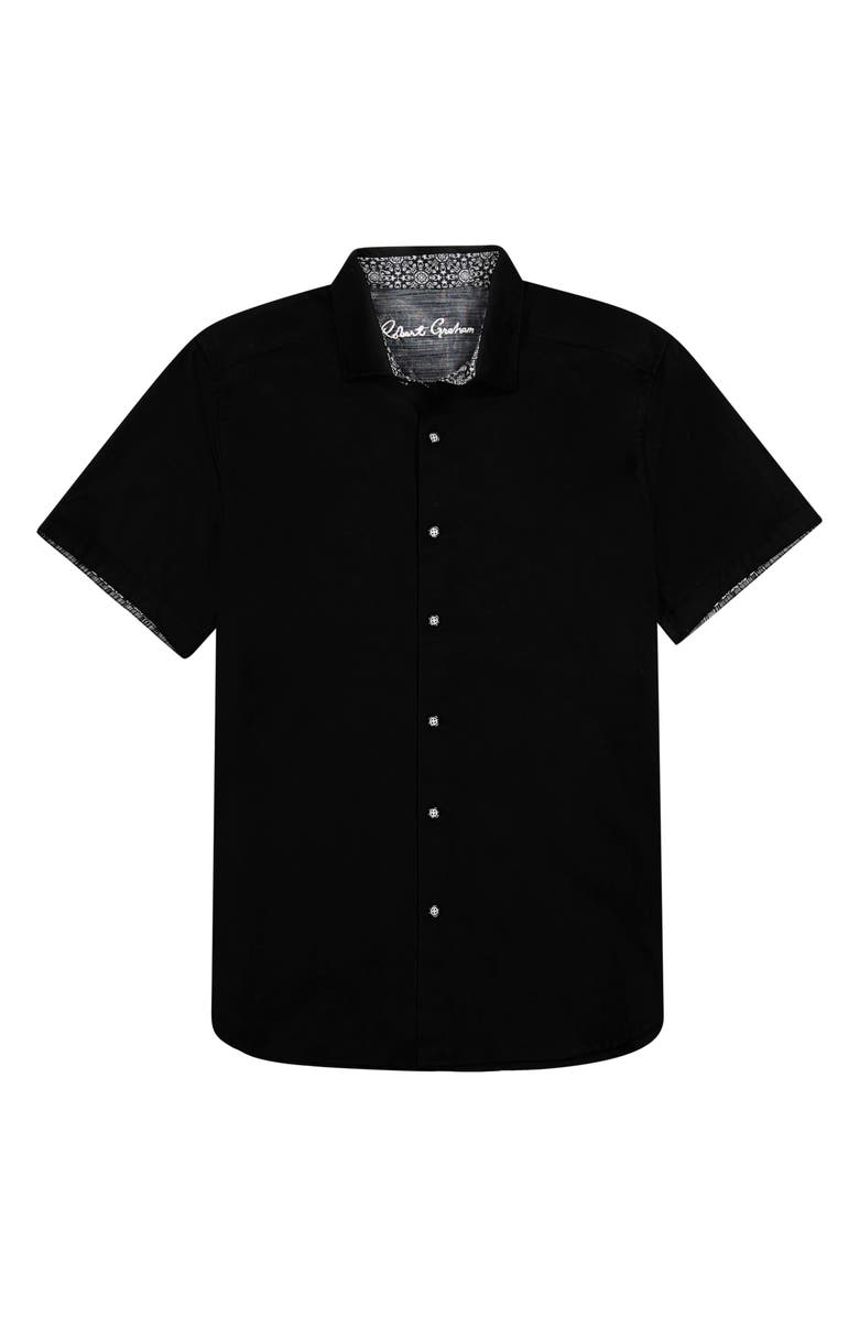 Robert Graham Highland Jacquard Short Sleeve Button-Up Shirt, Alternate, color, Black